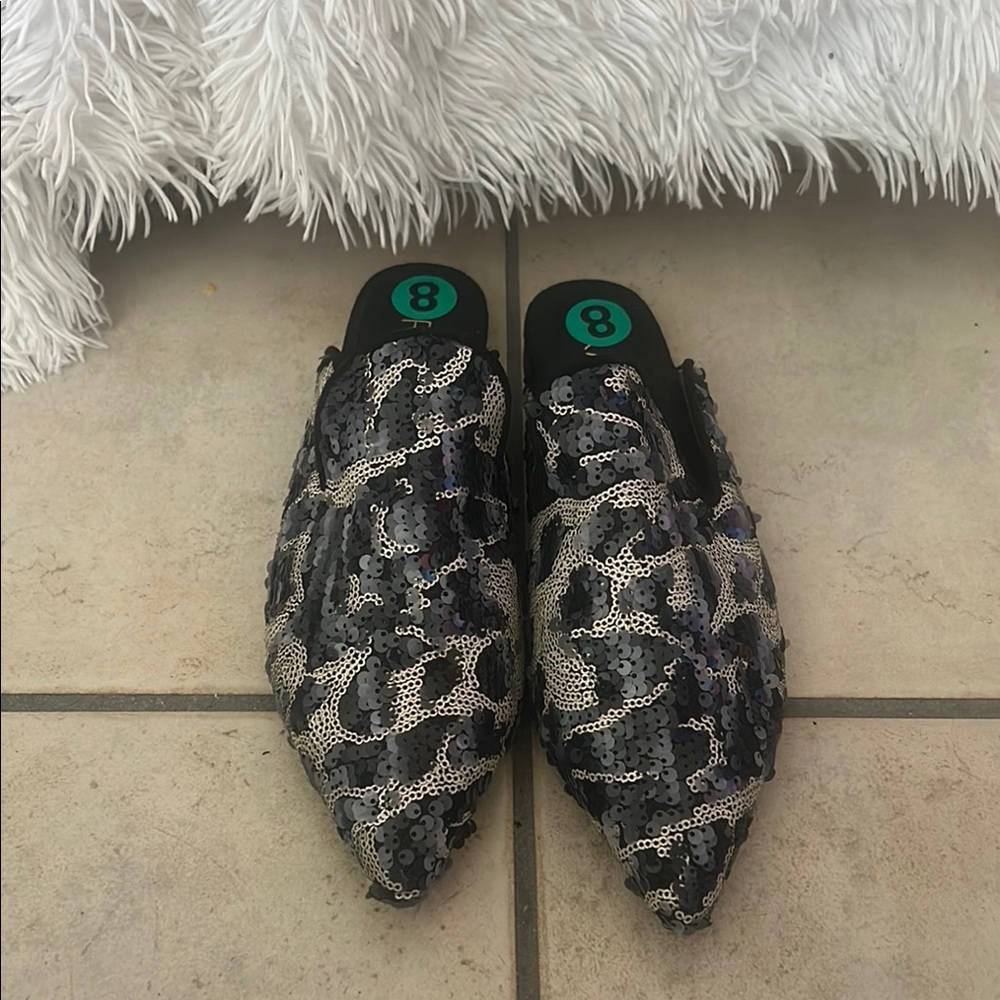 RAYE Black and Silver Sequin Mules
